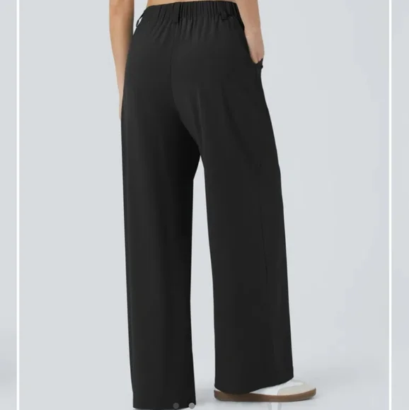 Halara Leg Flowy Solid Palazzo Quick Dry Casual Pants Size Medium Petite Black - Picture 2 of 8